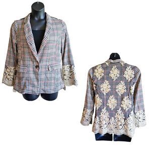 The Nu Vintage Brand Blazer Size Medium Womens Houndstooth Gold Lace